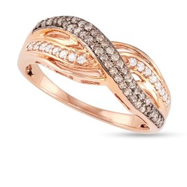 Hdiamonds 1/3 Carat Total Weight (cttw) White and Brown Diamonds By-Pass Ring - Sterling Silver with Rose Gold Plated Rings for Women (Size: 9)