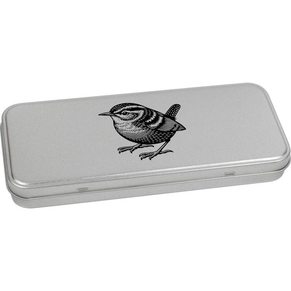 Azeeda 'Wren Bird' Metal Hinged Stationery Tin/Storage Box (TT00244495)