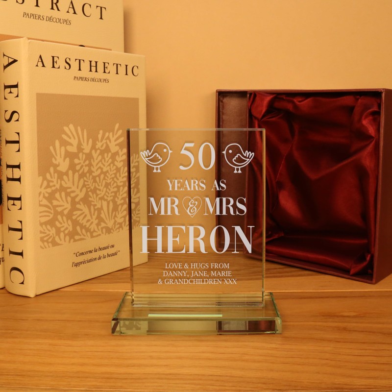 De Walden 50th Golden Wedding Anniversary Couple Glass Celebration Gift