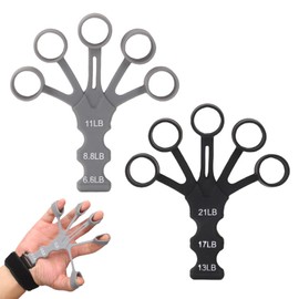 Qiyuda 2 Pcs Finger Strengthener Extension Exerciser Stretcher, 8-Gear Strength Adjustment Finger Resistance Bands Used to Exercise Finger Strength (Black+Grey)