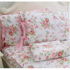 FADFAY Cotton Bed Sheets Set Shabby Rose Floral Print Sheet Bedding 4-Piece Twin Size