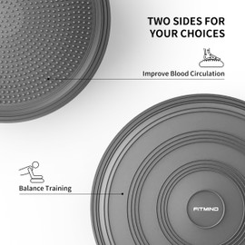 FITMIND Inflated Wobble Cushion,Dyna Disc,Circular Non-slip Texture for Comfortable Sitting,Wiggle Seat to Improve Posture, Fitness, Stability for Sensory Kids Adults,Balance Seat with Pump for Core Strength-Black
