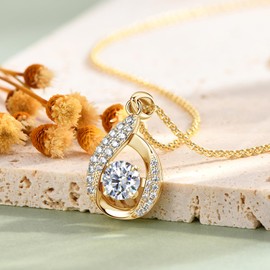 Moissanite Diamond Necklace Gift for Women, 1.0CT Lab Created Diamond Pendant 925 Sterling Silver 18K White/Yellow Gold Plated Necklace for Her, Birthday Anniversary Christmas to Wife Girlfriend Mom with GRA Certificate of Authenticity (Yellow Gold)