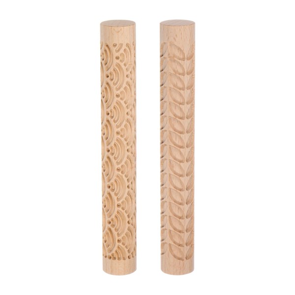 HARFINGTON 2pcs Wood Clay Roller Water ripple + leaves Pattern