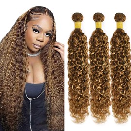 4/27 Bundles Human Hair Highlight Bundles Chocolate And Honey Blonde Curly Bundle 22 24 26 Inch Unprocessed Remy Hair Extensions P4/27 Ombre Curly Human Hair Bundle