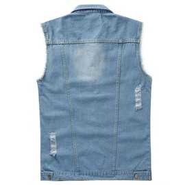 YOUTHUP Mens Ripped Denim Gilet Casual Vintage Biker Waistcoat Cowboy Sleeveless Vest Jacket, #2207 Blue, M