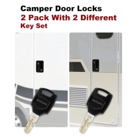 Naissian Camper Door Lock with Keyed Different, RV Deadbolt Latch Trailer Front Door Lock Handle, Black, Pack of 2 Lock, 2 Pack Keycode Different