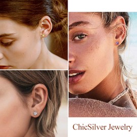 ChicSilver September Birthstone Stud Earrings Sterling Silver Silmulated Sapphire Blue Stone Ear Studs for Women Mum Daughter