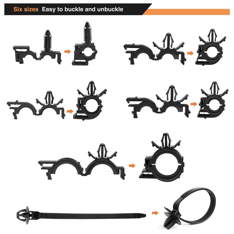 GOOACC 60Pcs Car Wire Loom Routing Clips Assortment - 6