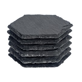 Argon Tableware Hexagon Slate Drinks Coasters - Rustic Home Bar Kitchen Dining Table Place Setting - 9.5cm - Grey - Pack of 6