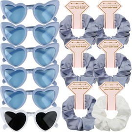 Clcnsusilk Satin Bridesmaid Scrunchies Bachelorette HairTies Set of 6 sunglasses Bridal Shower No Damage Hair ties ideas Gift for Wedding Party Favors Bridesmaid Proposal Gifts (White&Dusty Blue)