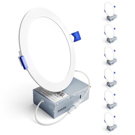 Ensenior 6 Pack 6 Inch LED Recessed Ceiling Light, Dimmable, 6000K Clear White, 1050LM 12W 120V, High Brightness Canless Wafer Downlight - ETL&FCC&IC