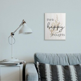 Stupell Industries Think Happy Thoughts Quote Minimal Thistle Design, Designed by Daphne Polselli Art, 13x19, Wall Plaque