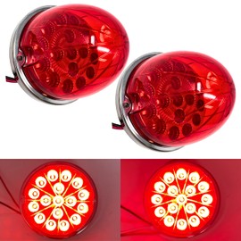 2PCS 17 LED Dual Function Watermelon Lights Red Lens with Stainless Steel Bezel Stop Turn Signal Marker Lights Freightliner Kenworth Peterbilt Trailer Fender Heavy Trucks IP67 3 Wire High Low