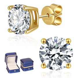 Moissanite Stud Earrings for Women Men, 0.6-6CT D Color Round Cut Four Prong Moissanite Earrings,18K Gold Plated Silver Lab Created Moissanite Earrings (Yellow Gold Plated, 4mm (0.6cttw, 0.3 carat each))