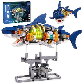 Nueris Mechanical Shark Model Sets - 687 PCS Sea Fish Ocean Animal MOC Building Toys with LED Light - Gift Idea for Adults Boys Girls for Play and Display Collection