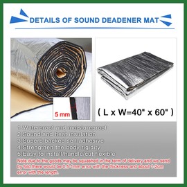Motoforti 197mil 16.36sqft Noise Sound Deadener Deadening Insulation Mat 60x40 Inches for SUV Car Long-Lasting