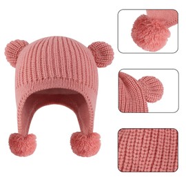 KAKU NANU Baby Hat Winter Bear Toddler Earflap Hat Pom Pom Hats for Babies Unsex Beanie 1-2 Years Pink