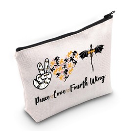 JXGZSO Dark Romance Bookish Gift Funny Fourth Wing Inspired Cosmetic Bag Dragon Lover Gift Peace Love Fourth Wing Makeup Bag, Peace Love Fourth Wing