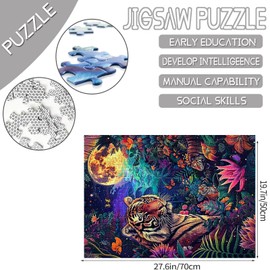 1000 Piece Jigsaw Puzzles for Adults Tiger at Full Moon Painting Jigsaw Puzzle African Animal Puzzles for Challenging Family Activity Game Forest Wildlife Art DIY Puzzle Wall Decor Gifts(Colorful)