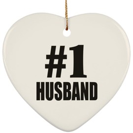 Designsify Christmas Tree Ornaments - Xmas Decorations Gifts - Number One #1 Husband, Heart Ornament - for Birthday Anniversary Thanksgiving Day Party, to Men Women Him Her Friend Mom Dad Wife