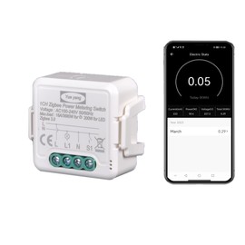 16A Zigbee Switch with Power Consumption Meter, Relay Power Measurement, Smart Control App Smart Life, On/Off Control, Compatible with Alexa Echo and Google Home, 3680W Relay