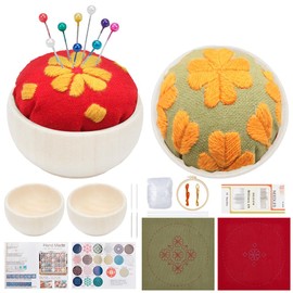 FREEBLOSS 2 Set Flower Sashiko Pincushion Kit DIY Sashiko Kit Sashiko Pincushion Sewing Kit Japanese Embroidery Pincushion with Sewing Crafting Fabric Winter Flower Sashiko Sewing Kit for Beginners