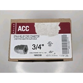 Halex ACC Strain Relief Cord Connector 3/4” Die Cast Zinc 16923B - Pack of 25