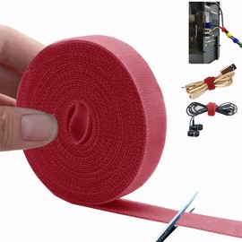 EKEZATA 16 Rolls(104ft x 1/2inch) Cable Management Fastening Power Cable Ties Reusable Hook and Loop Wire Organizer Charging Cable Management Charger Cord Organizer Red