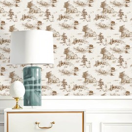 QUCHENG Monochrome Wallpaper Chinoiserie Vintage Wall Decal Toile de Jouy Landscape Wall Decor Removabal Self Adhesive Sticker Peel and Stick Furniture Stickers Vintage Bedroom Apartment Decoration