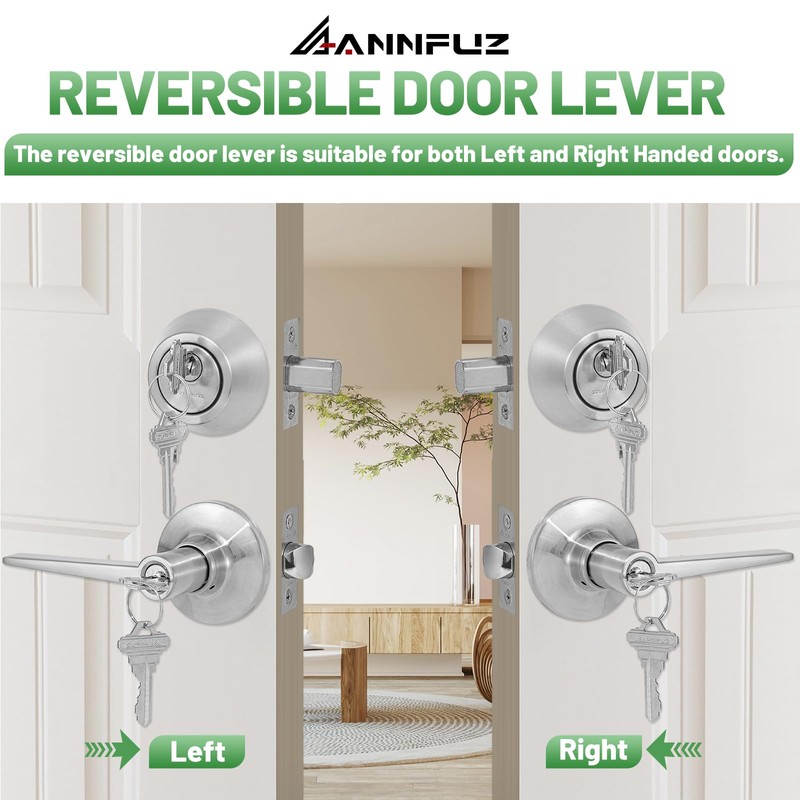 ANNFUZ Keyed Alike(Same Keys) Front Door Lever Knob with Single