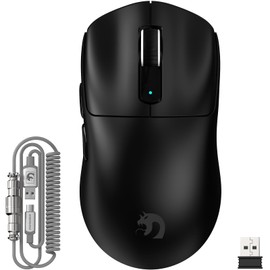 MAMBASNAKE M3 Gaming Mouse, Ultra Lightweight, Wireless Mouse, Wireless 2.4 G/Bluetooth/Wired Type-C Original, PAW3395PRO Sensor, Top-Class Accuracy, 40,000 DPI DIY, Easy to Carry, FSWQ Encoder, Switch Life, 65 Hours of Continuous Play, Symmetrical, PC/Mac Compatible, E-sports & FPS Gaming, Black