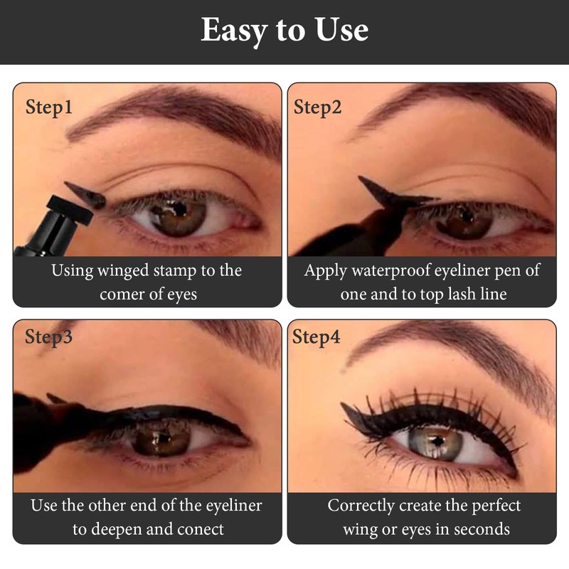 LINXINS 2 in 1 Winged Eyeliner Stamp, Waterproof Liquid Eyeliner