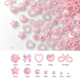 ShynyShy Nail Charms for Nails Design 1200PCS 3D Multi Shapes, Bow Nail Charms, Pearl Nail Jewels for Nail Art, Kawaii/Cute Nail Charms for Aacrylic Nails, Heart Star Butterfly for Craft (Pink)