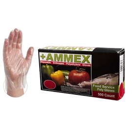 AMMEX Embossed Polyethylene Disposable Gloves - Clear, 1 Mil, Food Service, Large, Box of 500
