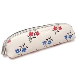 Coach Womens Pencil Case In Signature Canvas Leather (Silver/Chalk Multi With Red/Blue Floral Print)