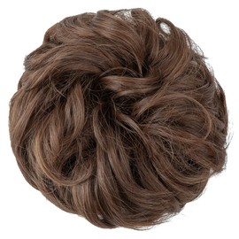 JJstar Large Fake Hair Bun Lightweight for Hair Elastic Synthetic Hair Wavy Real Hair Ponytail Thick Hair Updo for Women Girls (Light Chestnut)