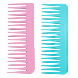 NuAngela Wide Tooth Hair Comb No Static, Detangling Styling Comb For Thick Long Curly Hair, No Handle Round Teeth, Reduce Hair Loss&Breakages, Shower Shampoo Detangler Comb For Women Men (Blue Pink)