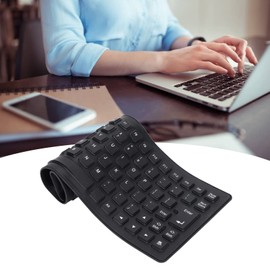 Foldable Silicone Keyboard, 85 Keys Ultra-Thin Portable USB Wired Keyboard, Fully Sealed Waterpoof Rollup Keyboard for PC Notebook Laptop(Black)
