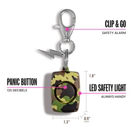 BLINGSTING Personal Safety Alarm for Women - 125 Decibel Loud Self Defense Alarm w/ Recessed Activation Button - LED Light & Keychain Clip - TSA Approved - Durable - Easy-to-Use - Green Camo (1 Count)