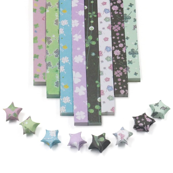 540 Stars Paper Strips DIY Hand Crafts Four-Leaf Clover Lucky Colorful Star 8 Different Styles Decoration Folding Paper for Arts Crafting Supplies, Teaching, DIY ，Four-Leaf Clover A