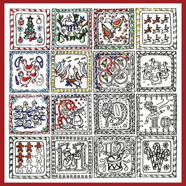 Design Works Crafts Zenbroidery Printed Fabric Pack-12 Days of Christmas, Cotton, Multi-Colour, 25.5 x 25.5 x 0.1 cm