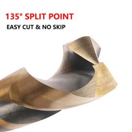 VALYRIANTOOL 1-1/2 in. x 6 in. Fractional Cobalt Silver and Deming Drill Bits 1.5" HSSCO High Speed Steel M35 S&D Twist Drill Bits for Stainless Steel 1/2" Reduced Shank 6" OAL 135-Degree Split Point