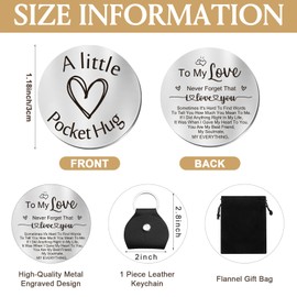 Pocket Hug Token Long Distance Relationship Keepsake Stainless Steel Double Sided Inspirational Gift with PU Leather Keychain (To My Love)