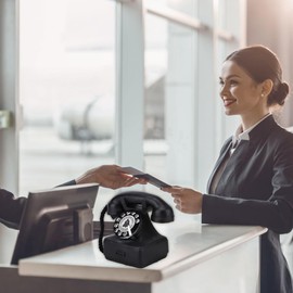 Vintage Black Landline Phone Props, Antique Classic Rotary Telephone Retro Old Fashioned Corded Desk Phone for Photo Shooting Video Log Movie Settings Cafe Bar Desk Ornament Decoration Home Decor