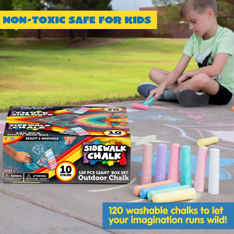 JOYIN 120 PCS Sidewalk Chalks for Kids Giant Box Non-toxic