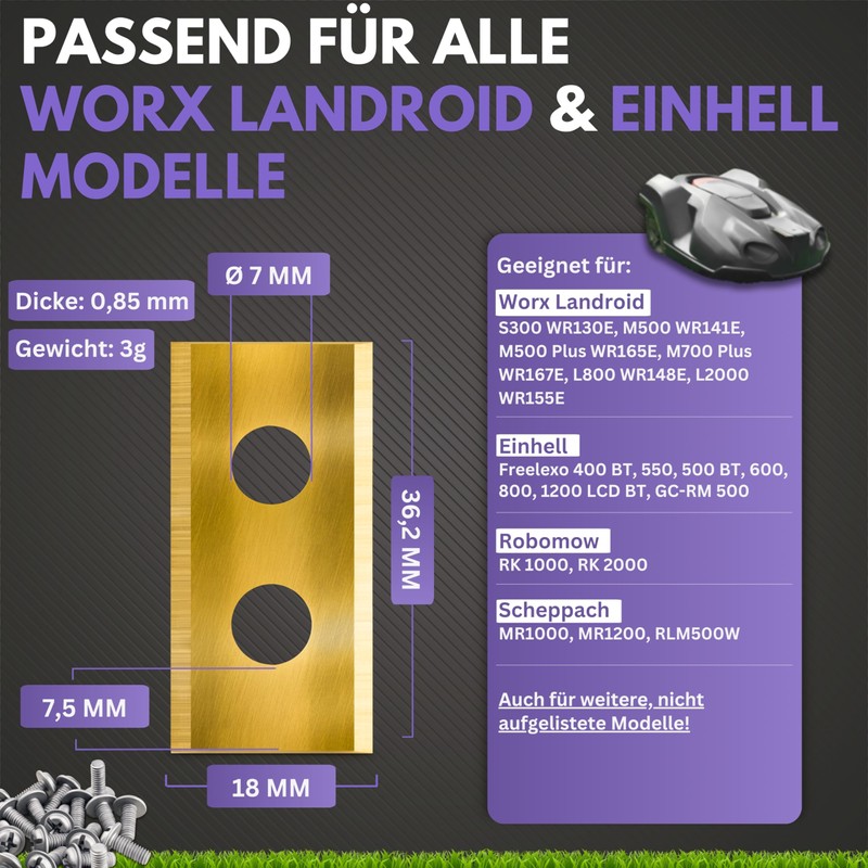 Filzada® 45 x robotic lawnmower blades suitable for Worx Landroid
