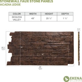 Ekena Millwork PNU24X48ALSQ EverStone Acadia Ledge, 49" W x 25 1/2" H x 1 1/4" D Stonewall Faux Stone Siding Panel, Sequoia Valley, 8 Square Feet