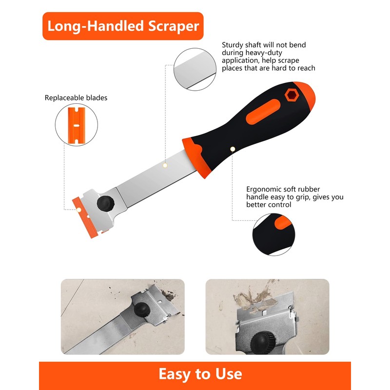 Razor Blade Scraper, Long Handle Scraper Tool with 10 Plastic