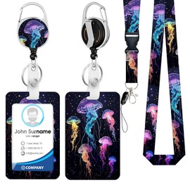 Jellyfish Lanyards for ID Badges, Funny ID Badge Holder with Breakaway Lanyard Retractable Badge Reel, ID Card Holder Keychain Name Badge Clip for Teacher Nurse Student